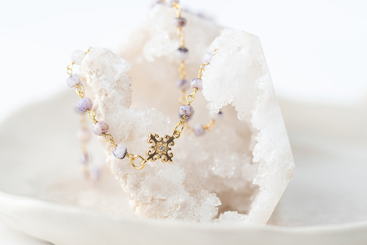 Purple Opal Filigree Cross Necklace