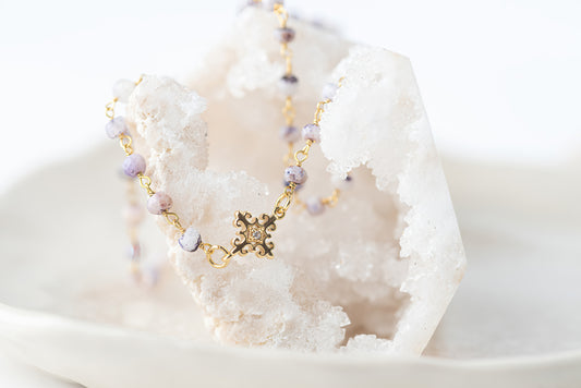 Purple Opal Filigree Cross Necklace