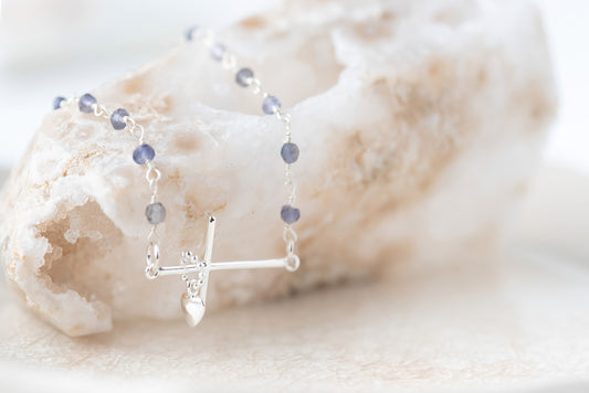 Sterling Silver Iolite Cross Necklace