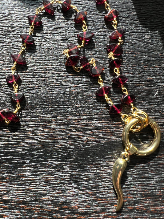 Garnet Cornicello Necklace