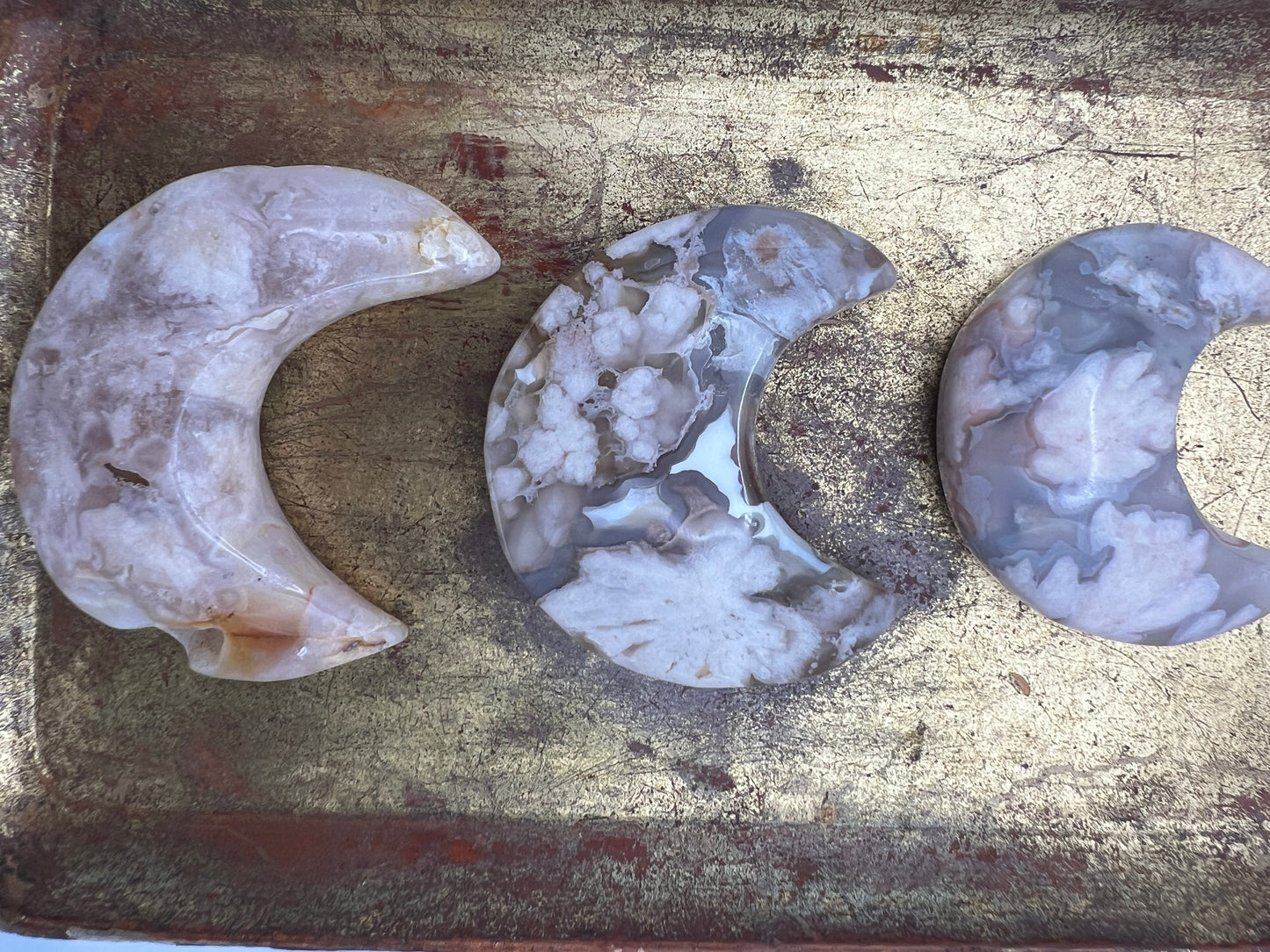 Flower Agate Crescent Moons Gemstone