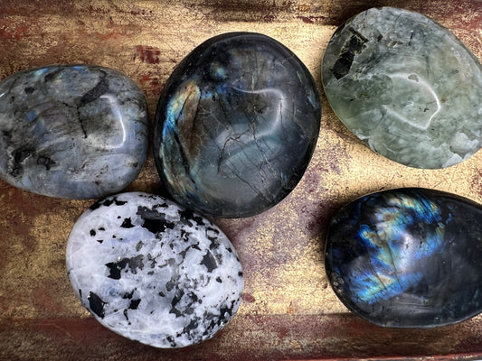 Moonstone or Phrenite Palm Gemstones