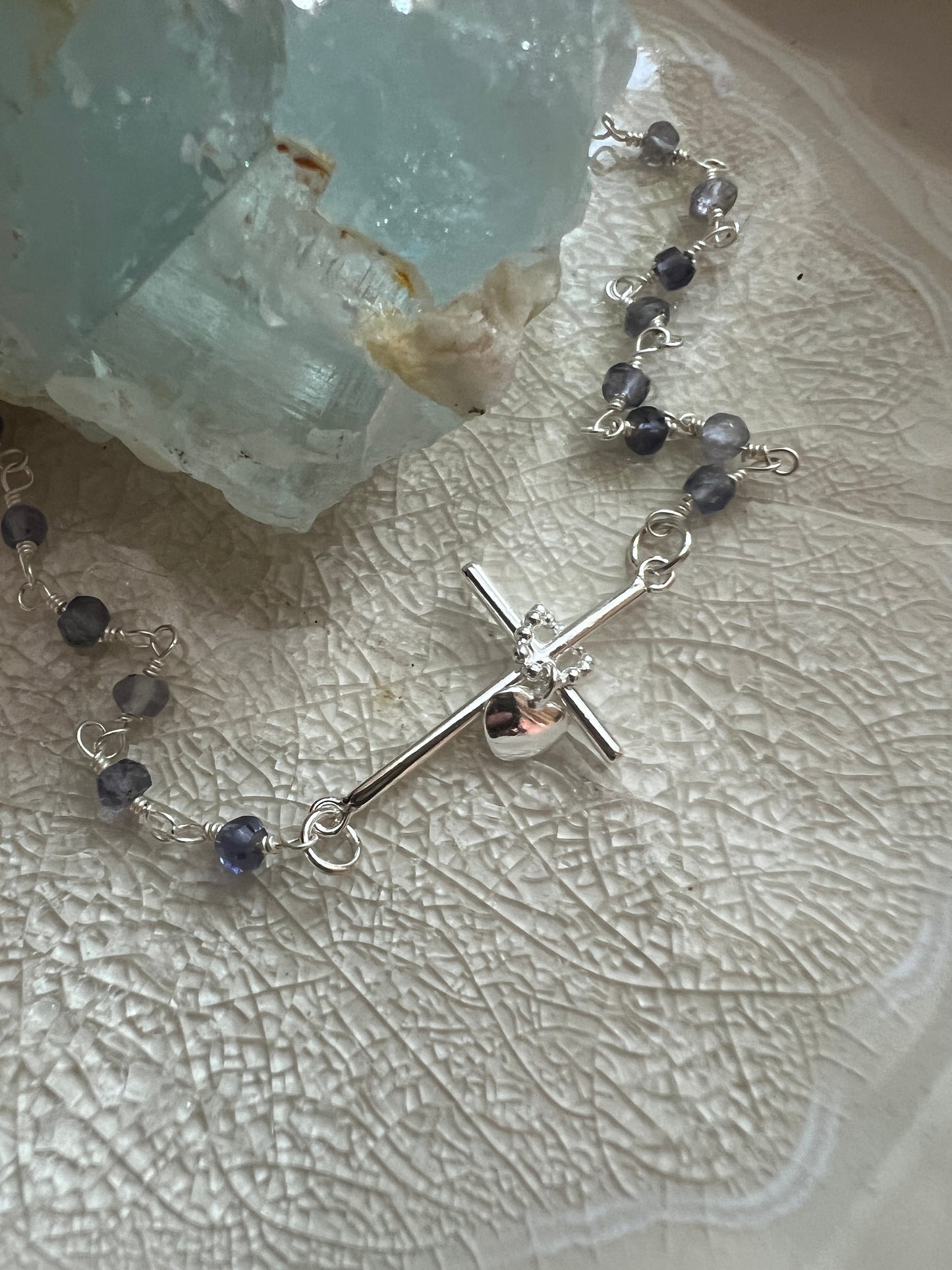 Sterling Silver Iolite Cross Necklace